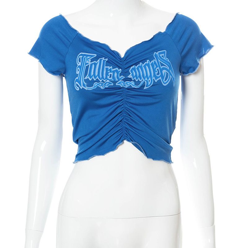 Summer New Women's Pleated Ruffled Crop Top European American Style 2025 Pullover Sexy Short Sleeve T-Shirt_ecoleips.com