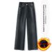 Korean Retro Wide-Leg Jeans For Women, Autumn And Winter Fleece-Lined Warm High-Waist Tummy Control Slimming_ecoleips.com