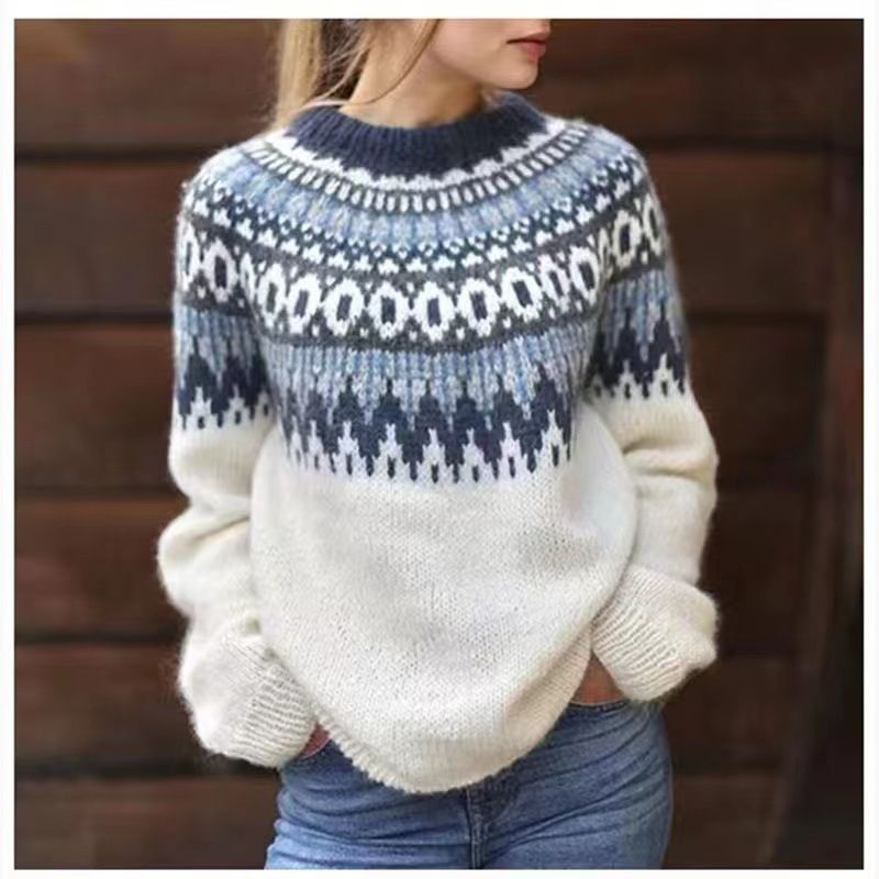 European And American Autumn Winter Hot-Selling Women's Acrylic Thick Knit Jacquard Sweater_ecoleips.com
