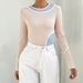 Voya Women's European And American Style Two-piece Long Sleeved Contrasting Base Shirt Knitted Elastic Slim Fit Versatile Top_ecoleips.com