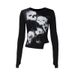 Retro European And American Style Women's Abstract Skull Long Sleeve T-Shirt Unique Street Style Cropped Top for Spring_ecoleips.com