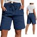 Summer High-Waisted Women's Shorts with Pockets Double Layer Pleated Cotton Drawstring 5-Point European American Style_ecoleips.com