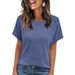 Women's Solid Color Crew Neck Short Sleeve T-Shirt Versatile Color Palette Ribbed Casual Top Summer Hot Selling_ecoleips.com
