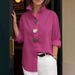 Voya Women's Spring Elegant And Dignified Top, Solid Color Stand Up Collar, Metal Buttons, Long Sleeved Shirt, Multiple Colors To Choose From_ecoleips.com