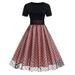 Women's Retro Hepburn Dress Round Neck Short Sleeve Polka Dot Patchwork French Style Luxury Light_ecoleips.com