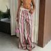 Women's Fashionable Loose Striped Wide Leg Pants Drawstring Elastic Waist Casual Floor Length Trousers European American Style_ecoleips.com