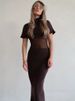 Mozision Turtleneck Short Sleeve Sexy Maxi Dress Women Gown Elegant Patchwork Mesh Sheer Backless Bodycon Club Party Long Dress_ecoleips.com