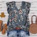 Women's Summer V Neck Blouse Printed Casual Shirt Cross Border New Arrival 2026 in Stock_ecoleips.com