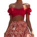 2026 European American Cross-border One-shoulder Low-cut Short-sleeve With Bow And Back Tie, Sweet Solid Color Top For_ecoleips.com