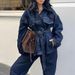 K Women's Fashion Casual Suit With Elegant Temperament, Waist Strap, Cinched Waist, Lapel, Denim Suit_ecoleips.com