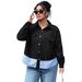 "Women's Plus Size Lightweight Coat - Patchwork Striped Design, Casual & Commuter Style, Early Spring/Autumn Outerwear"_ecoleips.com