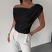 2026 European And American Cross-Border Solid Color T-Shirt Women's Simple Style Asymmetrical Shoulder Slim Fit_ecoleips.com
