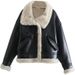 Women's Fleece-Lined Faux Leather Jacket - Winter Warm Short Coat With Lapel Collar, Casual Outerwear For Fall And Winter_ecoleips.com