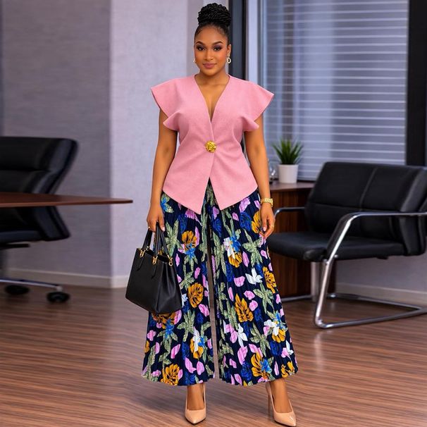 Women's Summer Elegant Solid Color Pleated Irregular Vest Top And Wide Leg Pants Set American Style_ecoleips.com