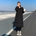 Women's Long Puffer Coat With Hood - Thickened Polyester-Filled Winter Jacket, Slim Fit, Knee-Length, Stylish & Warm (White/Black, M/L/Xl/2xl)_ecoleips.com