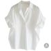 Women's Retro Hong Kong Style Short Sleeve Loose Batwing Collar Top White Summer Fashion All Match Blouse_ecoleips.com