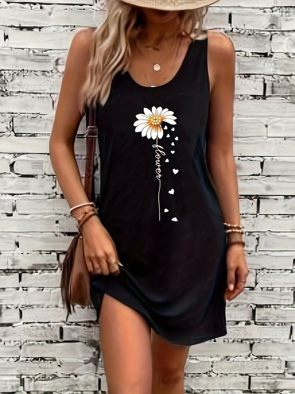 Print Sleeveless Dress Short A-Line Summer Dress With Round Neck & Music Theme Design Casual Spring/Summer Outfits For Concerts Parties_ecoleips.com