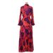 Muslim Women Summer New Style Fashion Long Sleeve Loose Diamond Pink Party Dress_ecoleips.com