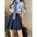Women's Japanese Style JK Uniform Striped Shirt Loose Fitting Versatile Unique Blouse New Summer Top_ecoleips.com