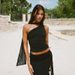 Women's Clothing Sexy Hot Girl Oblique Shoulder Pleated Drawstring Waist Slim Vest_ecoleips.com
