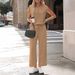 Women's Casual V-Neck Button-Down Short Sleeve Top With Wide-Leg Cropped Pants Set - Comfortable Loungewear & Office Wear Outfit_ecoleips.com