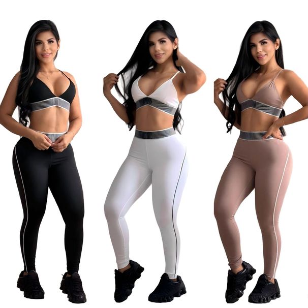 Sexy Padded Push-Up Brand Logo Sports Vest, High-Waisted Butt-Lifting And Tummy-Control Yoga Set_ecoleips.com