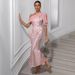 Women's Clothing New Women's Dress One Shoulder Chiffon Splicing Sequin Long Dress Party Dress_ecoleips.com