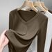 Trendy Solid Color Elegant V Neck Simple Slim Fit Ribbed Long Sleeve Commuter Women's Style Round Neck Autumn Top_ecoleips.com