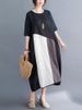 Cotton Linen Vintage Contrast Color Dresses For Women New Short Sleeve Casual Loose Long Summer Dress Elegant Clothes 2026_ecoleips.com