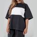 Casual Suit European And American New Fashion Loose Contrast Color Round Neck Short Sleeve T Shirt Sports Trousers 2 Pieces_ecoleips.com