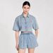 Women's Retro Rhinestone Detail Casual Shirt And Denim Shorts Set Heavy Duty Loose Fit American Style Fashion_ecoleips.com