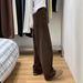 Brown Curved Hem Jeans For Women, Early Autumn Style, Plus Size, High-waisted, Loose Fit, Hip-covering, Slimming,_ecoleips.com