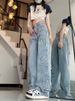 Women's Jeans With Pentagram Patches, New Spring And Autumn Style, Loose Wide-leg Long Pants, Embroidered High-waisted,_ecoleips.com