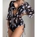 Women's Clothing Long Sleeved Mesh Belted One Piece Swimsuit High Waisted Printed Drawstring Three Piece Bikini_ecoleips.com