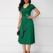 K Ladies' Elegant And Sexy Asymmetrical V-neck Women's High Waist Mid Length Dress Solid Color Evening Gown_ecoleips.com