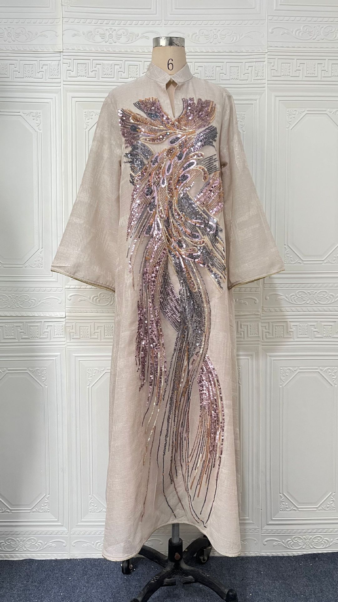 Elegant Dubai Abaya Dress – Modest Muslim Gown With Sheer Mesh & Embellishments, Long Sleeve Prayer Dress For Women_ecoleips.com