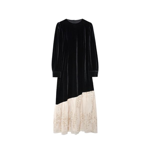 Interpretation Of Beauty NEWOPEN Autumn French Socialite Light Luxury High-End Spliced Velvet Dress For Women F1993_ecoleips.com