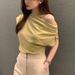 Korean Chic Women's Off-Shoulder T-Shirt Unique Irregular Design Loose Fit Solid Color Short-Sleeved Pullover Summer Top_ecoleips.com