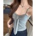Sweet And Spicy Girl Bow Tie Strap Ruched Camisole For Women, Spring/Summer Design, V-Neck Slim Fit With Chest Pads,_ecoleips.com