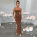 Women's Sexy Solid Color Halter Backless Ruched Bodycon Maxi Dress – Summer Party Gown 2026_ecoleips.com