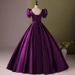 Women's Clothing Lavender Performance Gown For Hosts & Vocalists – Deep V-Neck Ball Gown With Lace-Up Back (XS-XXXL, Puffy Sleeves, High Waist)_ecoleips.com