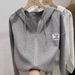 European American Style Real Shot Waffle Knit Zip-up Hoodie Jacket For Women, Spring And Autumn, Thin, Loose, Slimming,_ecoleips.com