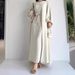 Middle Eastern Abaya Set Dress Muslim Women's Clothing With Tie-Waist Loose-Fitting Long Robe_ecoleips.com