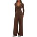 Women's Clothing Women's Casual 2 Piece Set Cross Border Solid Color V Neck Long Sleeve Wide Leg Pants Sporty Matching Outfit_ecoleips.com