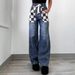 Women's Clothing New Products Fashion Casual Loose Plaid Contrast Color Women's Denim Trousers_ecoleips.com