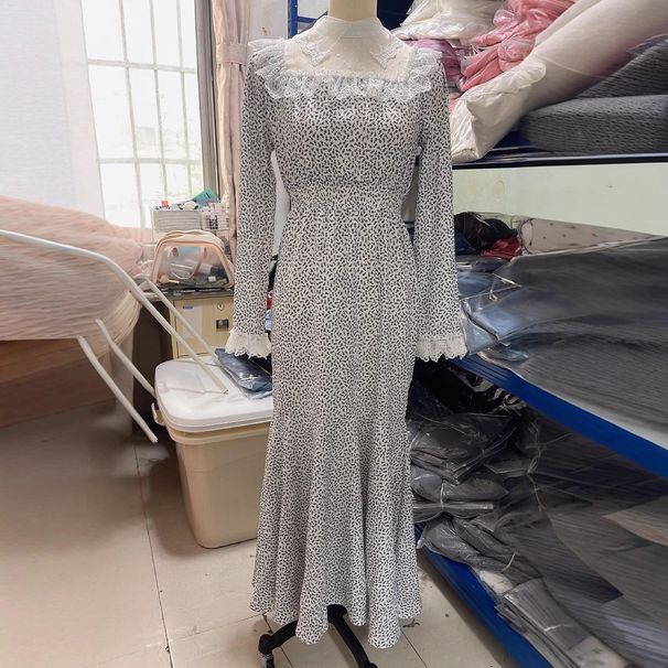 Women's Clothing Slim Chiffon Baby Collar Long Sleeve Floral Slim Dress_ecoleips.com