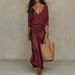 2 Piece Set Fashion Knit Sweater Top Satin Dress Elegant Commuting Women's Clothing_ecoleips.com