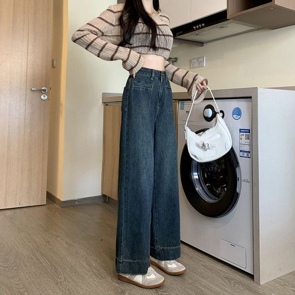 High-Waisted Wide Leg Jeans For Women – Flowy Straight Denim Pants (S-2xl, Dark Blue & Light Blue, Non-Stretch Cotton)_ecoleips.com