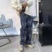 Vintage High Street Jacquard Textured Washed Denim High-waisted Straight Slim-fit Pants For Men And Women_ecoleips.com