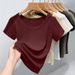 Women's Hong Kong Style Trendy Sophisticated Round Neck Short Sleeve Top Ribbed Fabric Hot Selling Spring Summer_ecoleips.com